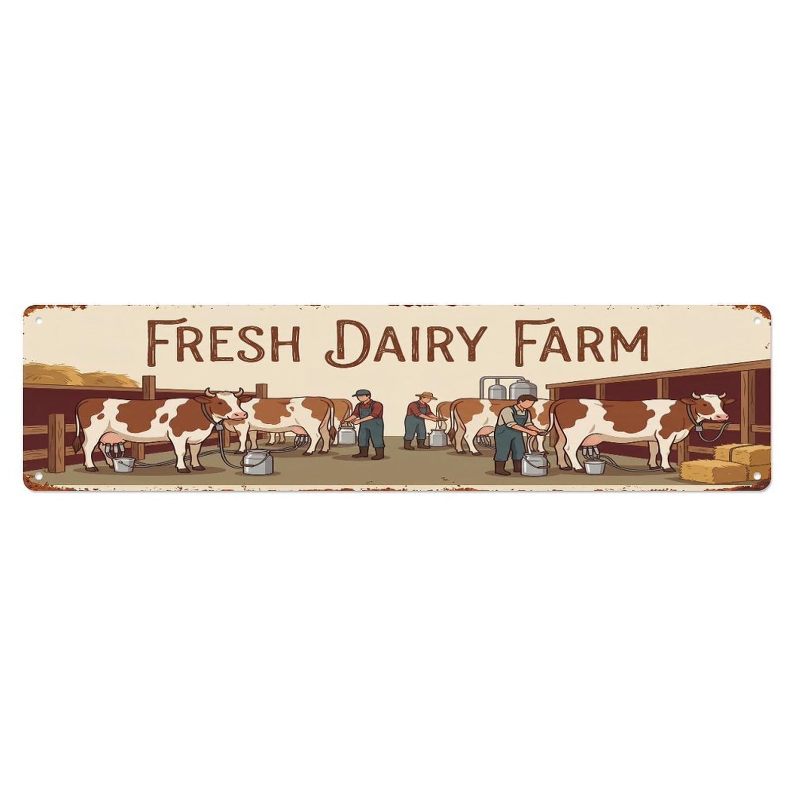 Vintage Dairy Cow Farm Scene Fresh Dairy Farm Metal Tin Sign