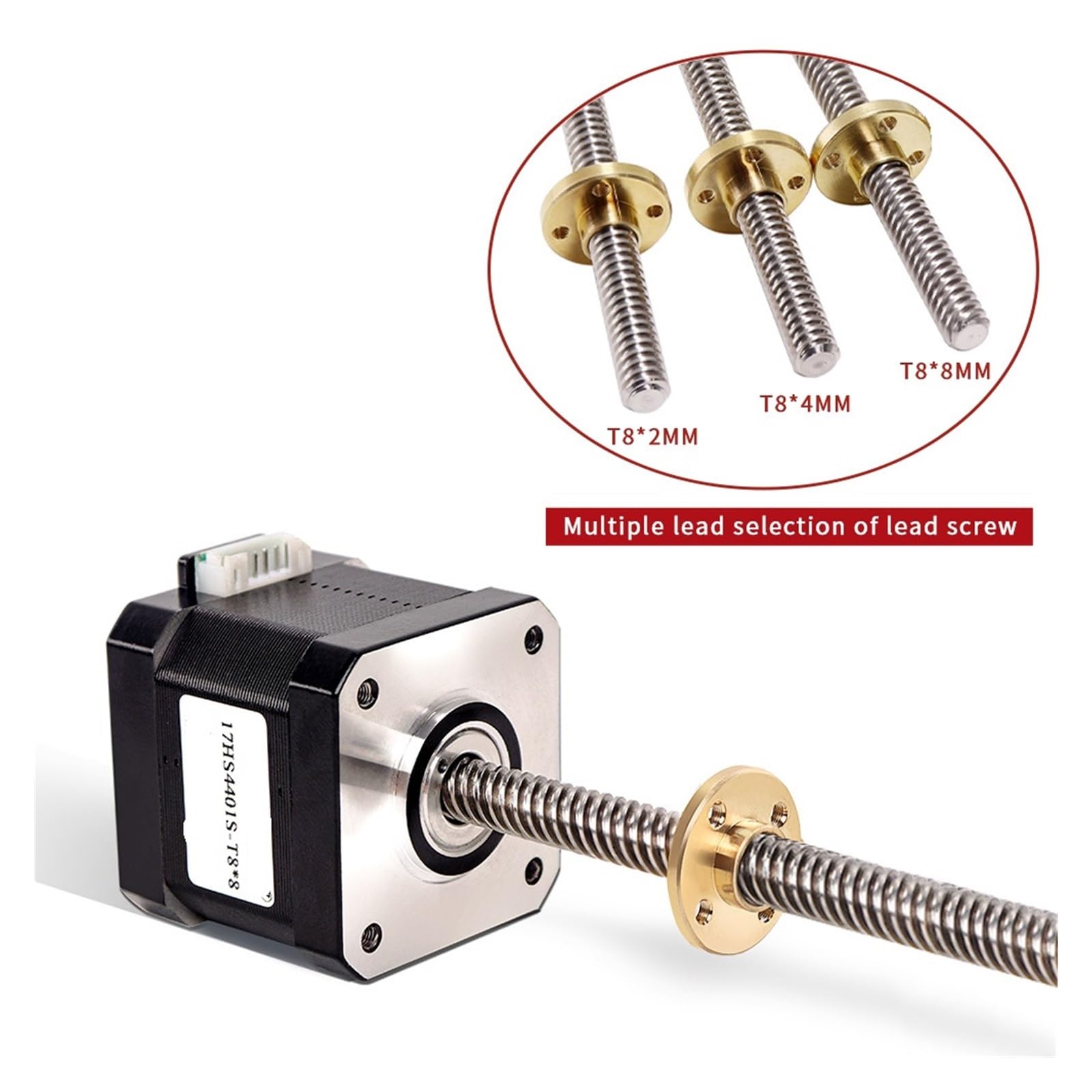 Motor Paso a Paso Lineal de Tornillo Nema17, 17HS4401S-T8 L100-300MM Plomo 2/4/8mm Motor Paso a Paso de Impresora 3D 40mm(17HS4401S-T8x8-1pcs,300mm)