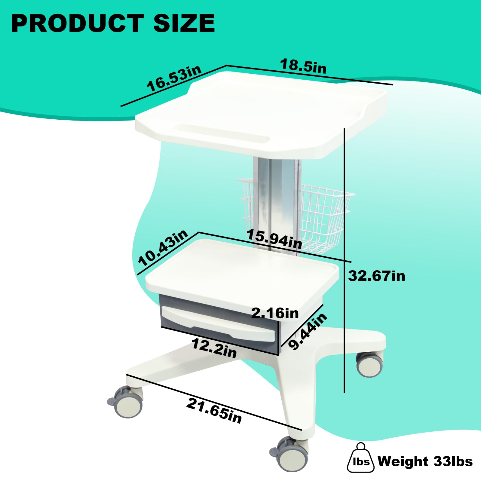 QPWOPNGAS Medical Cart abs Plastic Tabletop Aluminum Alloy Column Equipped with Storage Drawers and Tabletop, Suitable for Hospitals, Dental Clinics, Laboratories and Beauty Salons