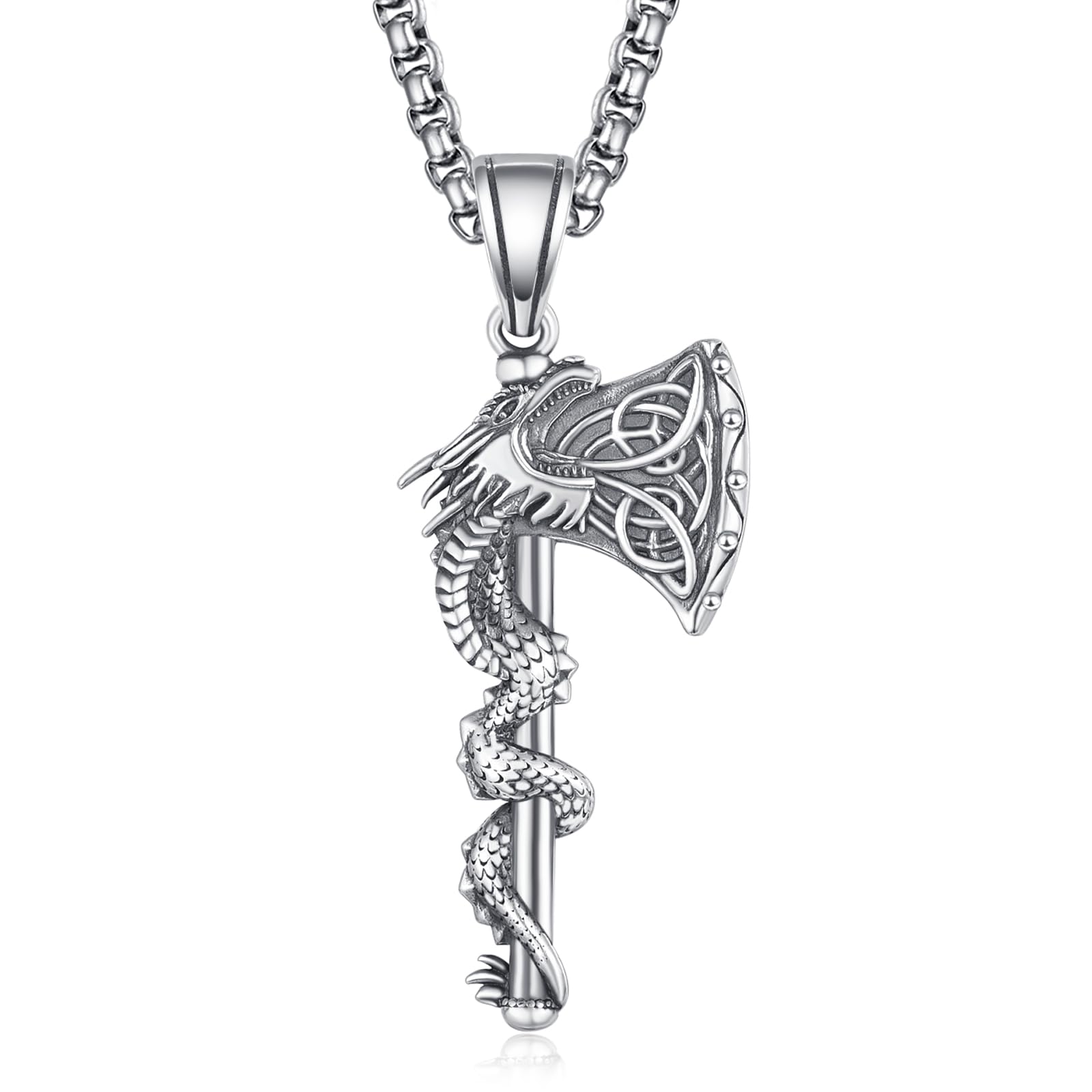 KATHLU925 Sterling Silver Viking Necklace Axe/Sword/Trident/Arrowhead/Angel Wings/Skull/Feather Cool Pendant Jewelry Gifts