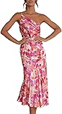 Jiabing Damen Ã„rmellos Maxikleid Casual Cami-Kleid BÃ¶hmisch Kleid SpaghettitrÃ¤ger Smocked Cocktailkleid RÃ¼schen Freizeitkleid Strandkleid Blumenkleid SchrÃ¤g Neck Strap Ã„rmellos Fishtail Print Kleid Hot Rosa M