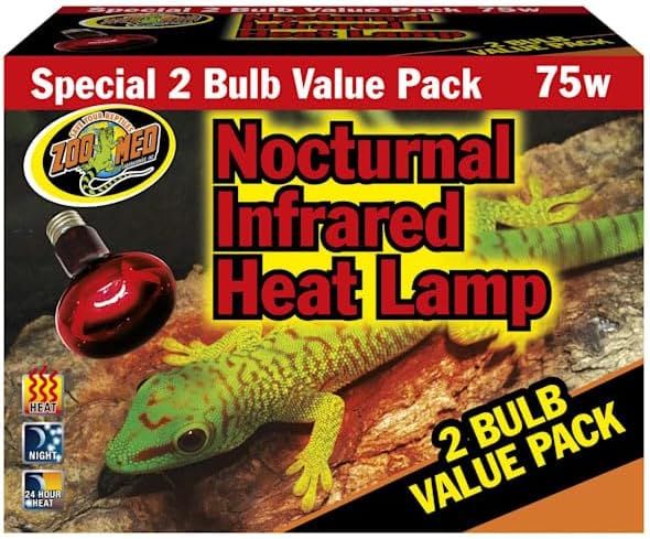 Zoo Med Lámpara de calor infrarroja nocturna, 75 vatios, paquete de 2 bombillas