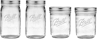 Ball Mason Wide Mouth Jars Set of 4 with Lids & Bands - 2x 32oz + 2x 16oz, Made in USA for Canning & Storage