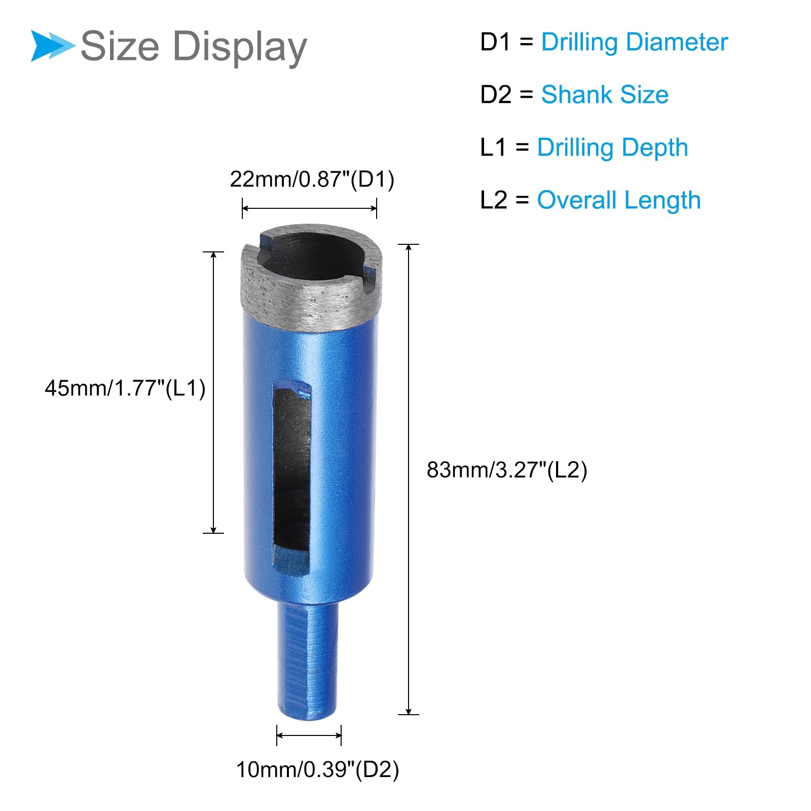 CoCud Diamond Core Drill Bit, 22mm Dia Round Shank, Tiles Stones Marble Concrete Dry/Wet Hole Saws Blue - Image 2
