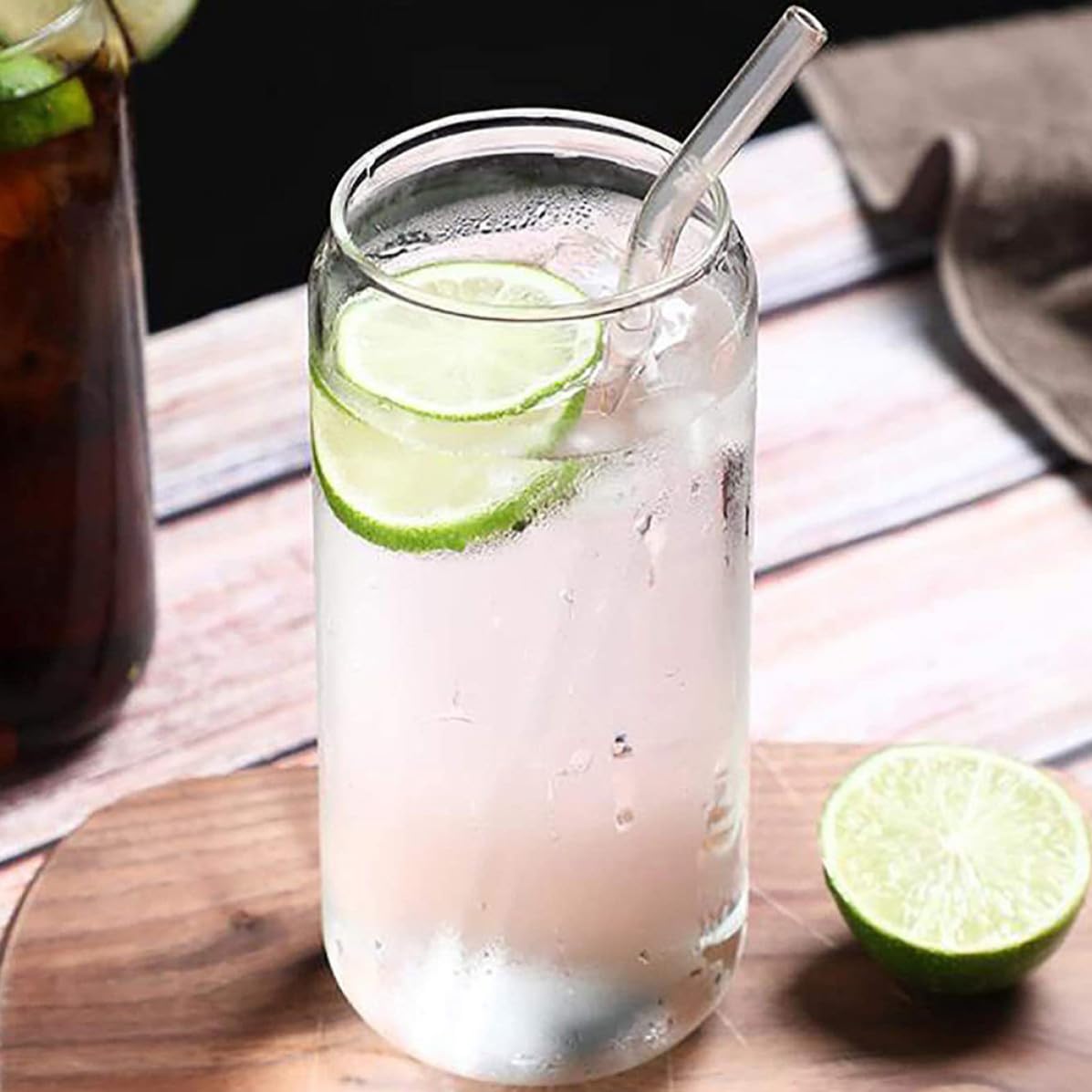 Zerodeko Set da 4 Bicchieri di Vetro con Cannuccia e Coperchio, Capacità 550ml, Design Semplice e Funzionale per Casa e Ristorante, per Bevande Fredde e Tè