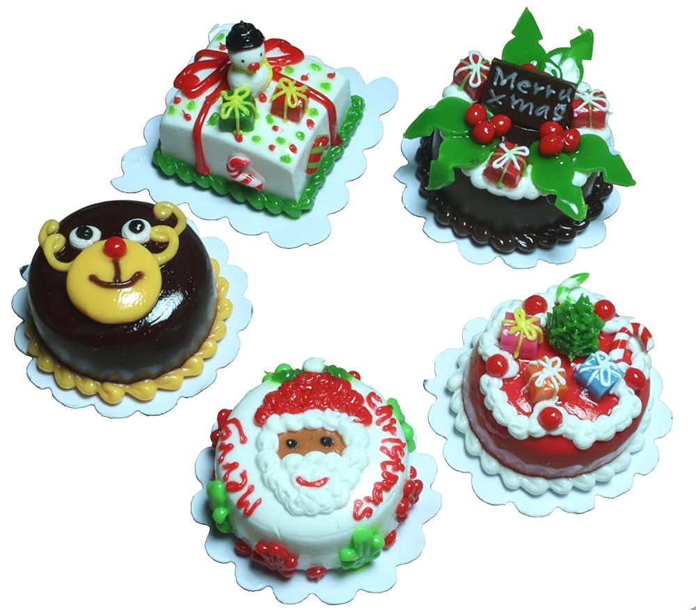 ThaiHonest Mixed 5 Assorted Christmas Cake Dollhouse Miniature Food,Tiny Food