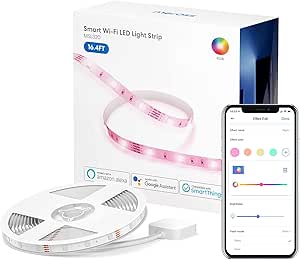 meross Smart LED Strip Light, 16.4ft RGB WiFi Strip, Compatible with Amazon Alexa &amp; Google Assistant and SmartThings, App Control, Color Changing for Home, Bedroom, TV, Party