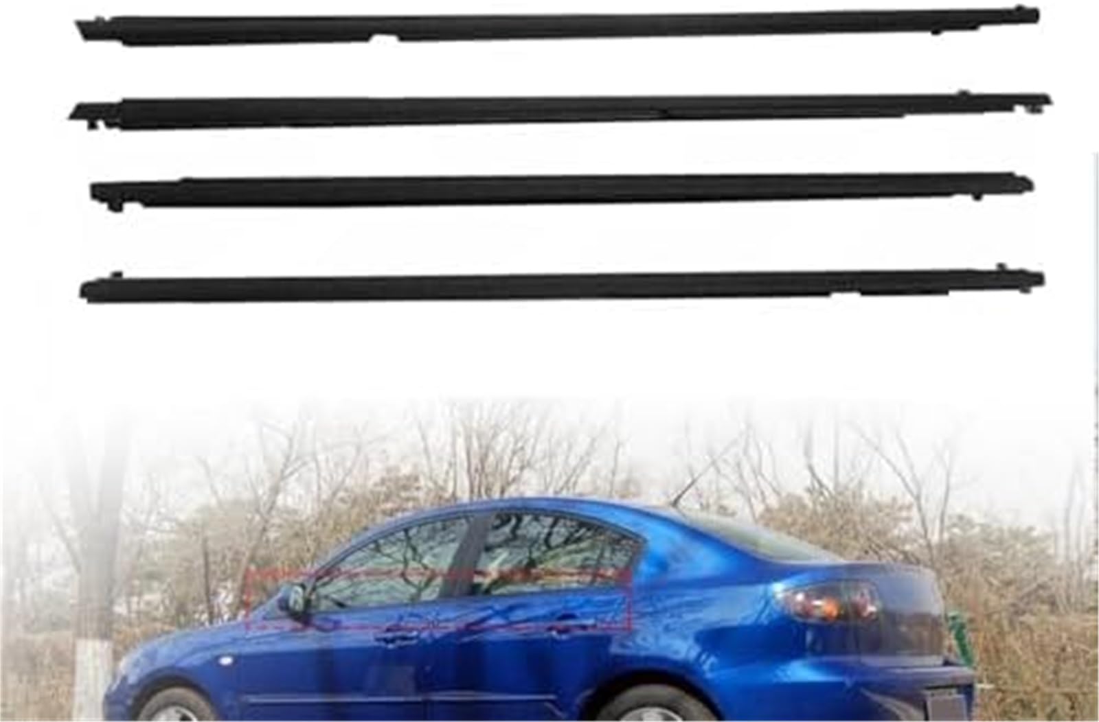 Uszczelka gumowa automatyczna Zewnętrzne okna samochodu gumowa uszczelka taśma dociskowa pasek uszczelniający listwa wykończeniowa, dla Mazda 3 Bk Sedan 2004-2009 4 sztuk