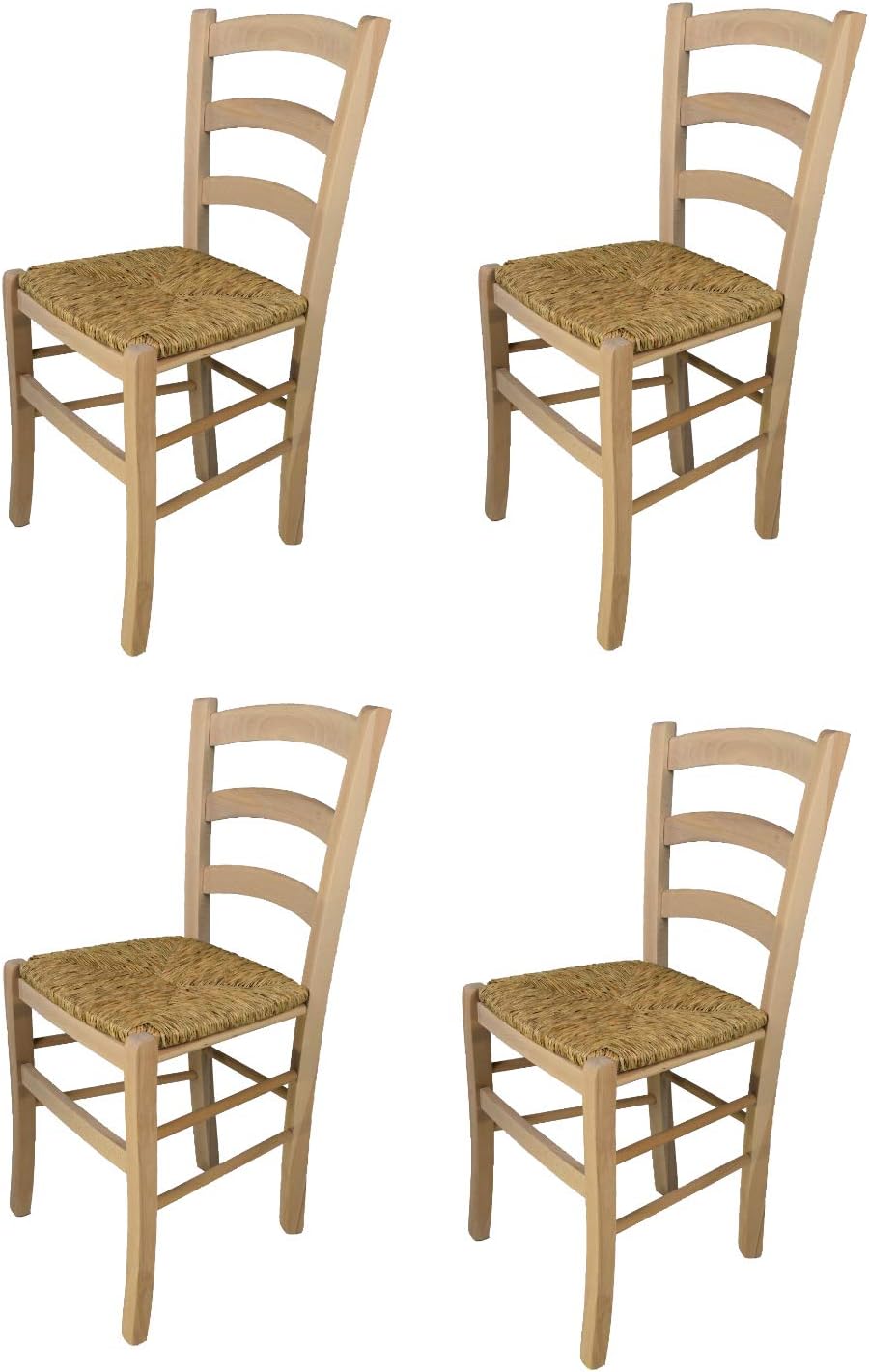 t m c s Tommychairs - Set 4 sillas Venezia para Cocina y Comedor, Estructura en Madera de Haya lijada, no tratada, 100% Natural y Asiento en Paja