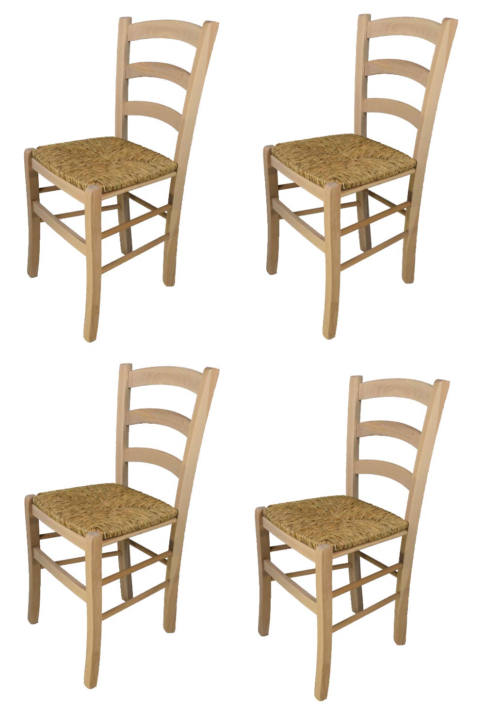 t m c s Tommychairs - Set 4 sillas Venezia para Cocina y Comedor, Estructura en Madera de Haya lijada, no tratada, 100% Natural y Asiento en Paja
