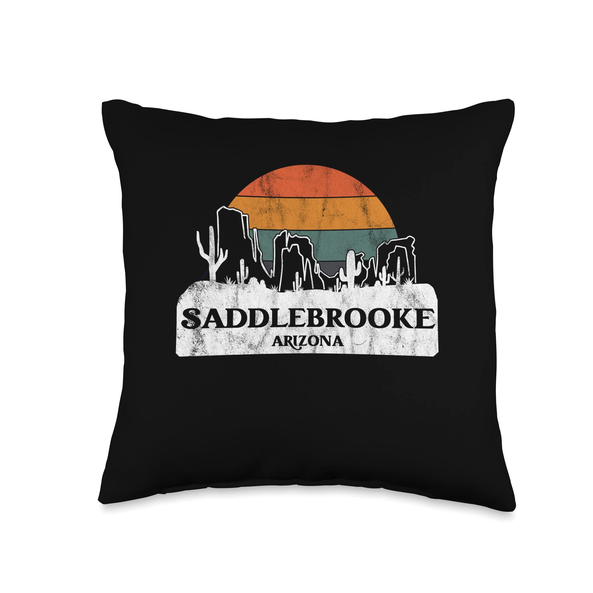 Retro Saddlebrooke, Arizona souvenir Saddlebrooke, AZ Arizona Vintage Sunset Cactus Mountain Throw Pillow, 16x16, Multicolor