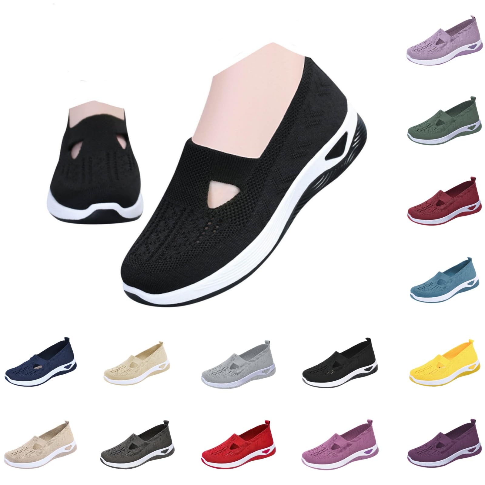 Sneaker Damen, Sandalen Damen, Slipper mit rundem dicker Sohle hohler Zehenpartie Clipverschluss und schrägem Sommerschuhe Absatz Trekkingsandalen Schuhe Sneaker