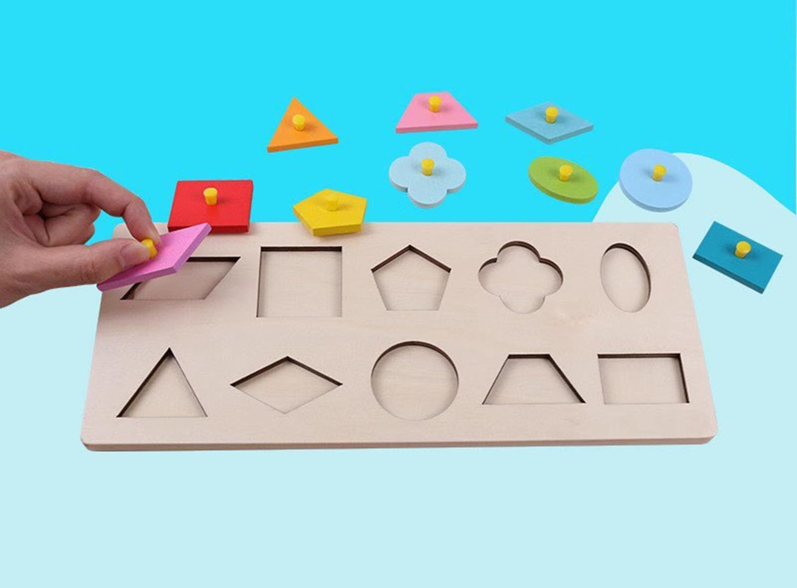 Montessori - Panel geométrico de madera para educación temprana, juguete sensorial para niños pequeños