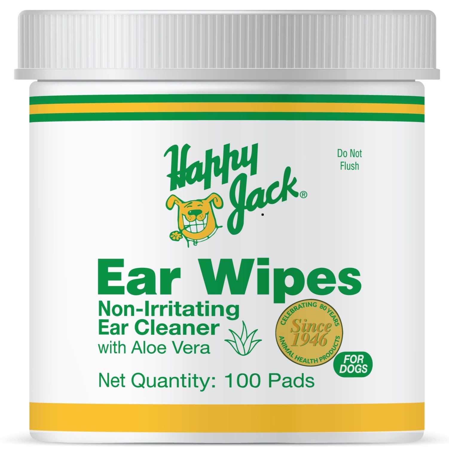 HAPPY JACK Dog Ear Wipes with Aloe Soothe Itch and Discomfort from Dog Ear Infection, Aloe Vera-Cucumber Pet Cleaner Wipes are Great for Pup's Itchy Relief, 100 Ct