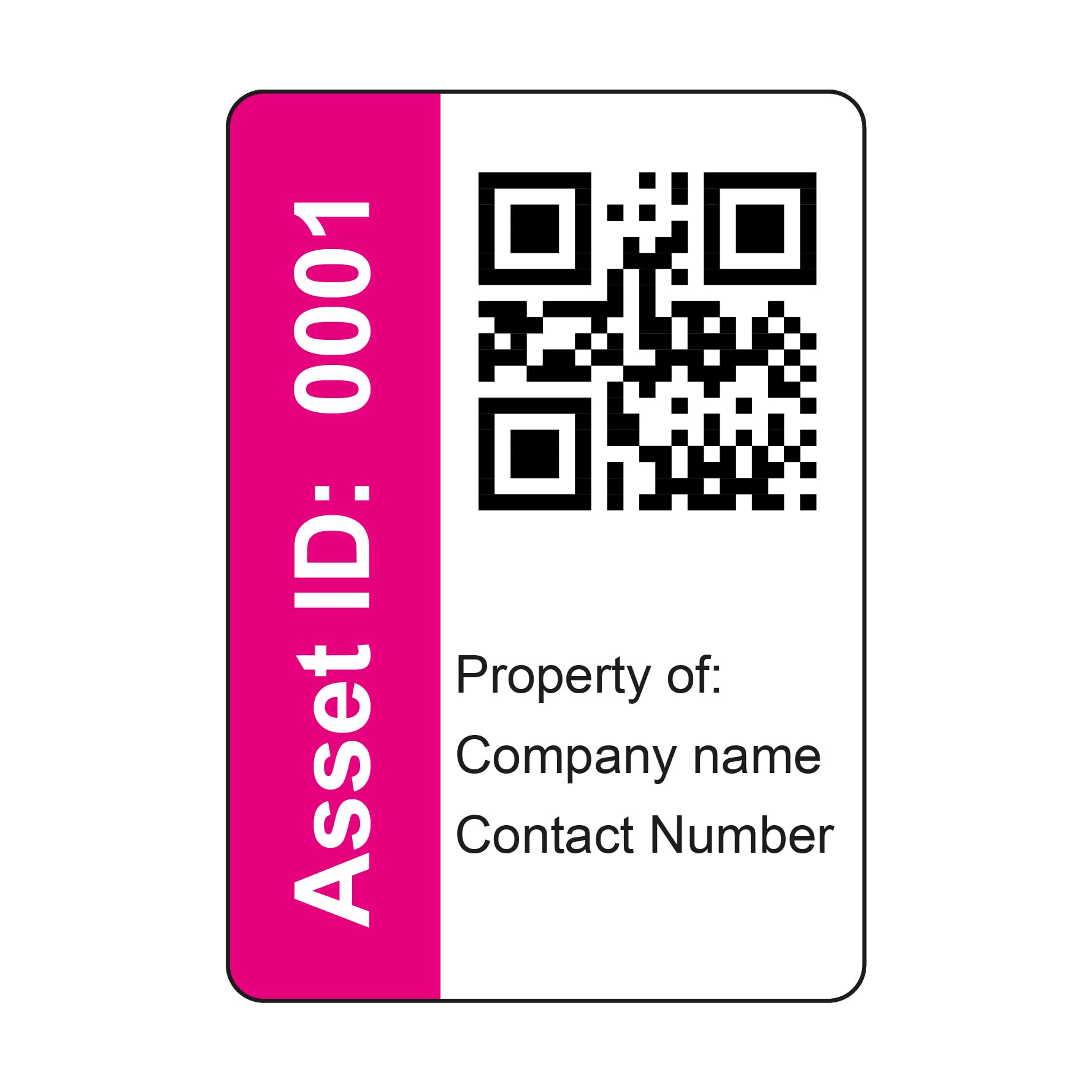 250 Serialised QR Code Asset Tag Labels custom stickers- Pink. 40mm x 28mm Permanent Vinyl Labels