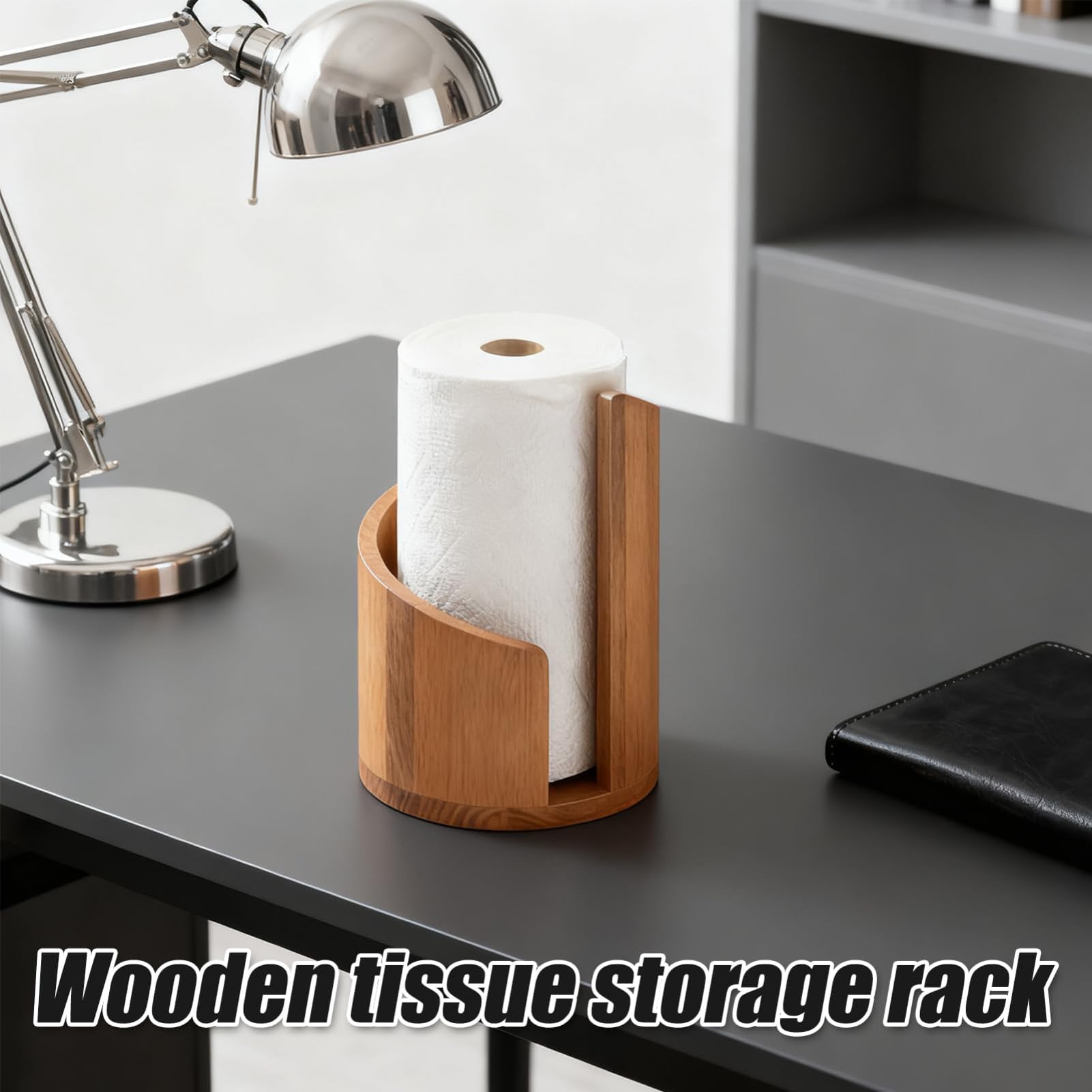 Portarrollos de cocina de madera de pie, portarrollos de papel para cocina, mesa de comedor y decoración del hogar, base redonda y soporte de hierro, fácil de arrancar con una mano para rollos jumbo y