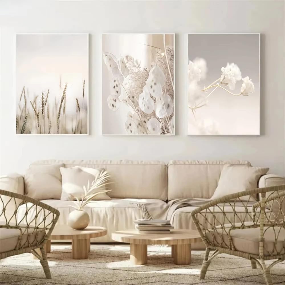 CLJKDX Abstract Hay Flower Wheat Reed Beige Landscape Wall Art Canvas Painting Nordic Posters Prints Pictures Living Room Home Decoration-40 * 60cm*3PCS (No Frame)