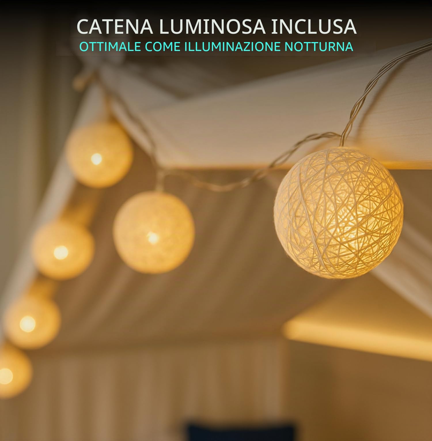 ALAVYA HOME® Set di 4 decorazioni per letto di casa, con 2 baldacchini, 1 bandierine, lunghezza 300 cm, per lettino, cameretta dei bambini, bandierine, 100% cotone biologico, 150 x 350 cm, con catena