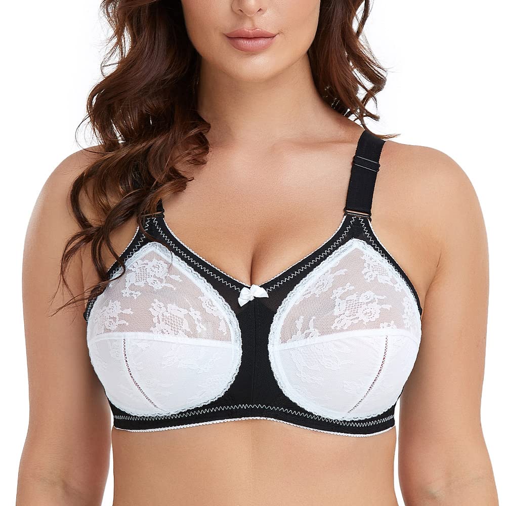 Ayigedu Ladies Plus Size Bra Minimiser Lace Full Coverage Firm Hold Non Padded Non Wired