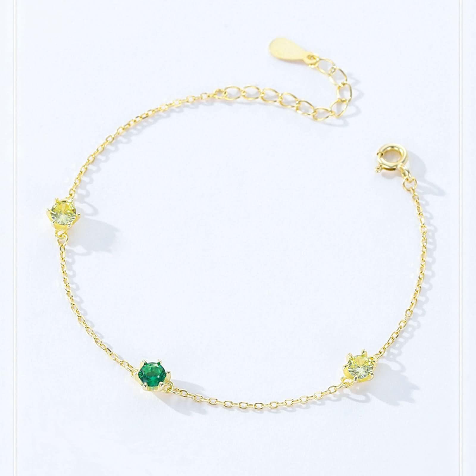 Pulsera para Mujer de Oro Amarillo 9 Kilates / 14 Kilates / 18 Kilates, Redondo con Esmeralda Creada y Cuarzo Amarillo, Cadena Extensible 16 CM + 5 CM, Pulsera de Mujer Ajustable de Oro Verde