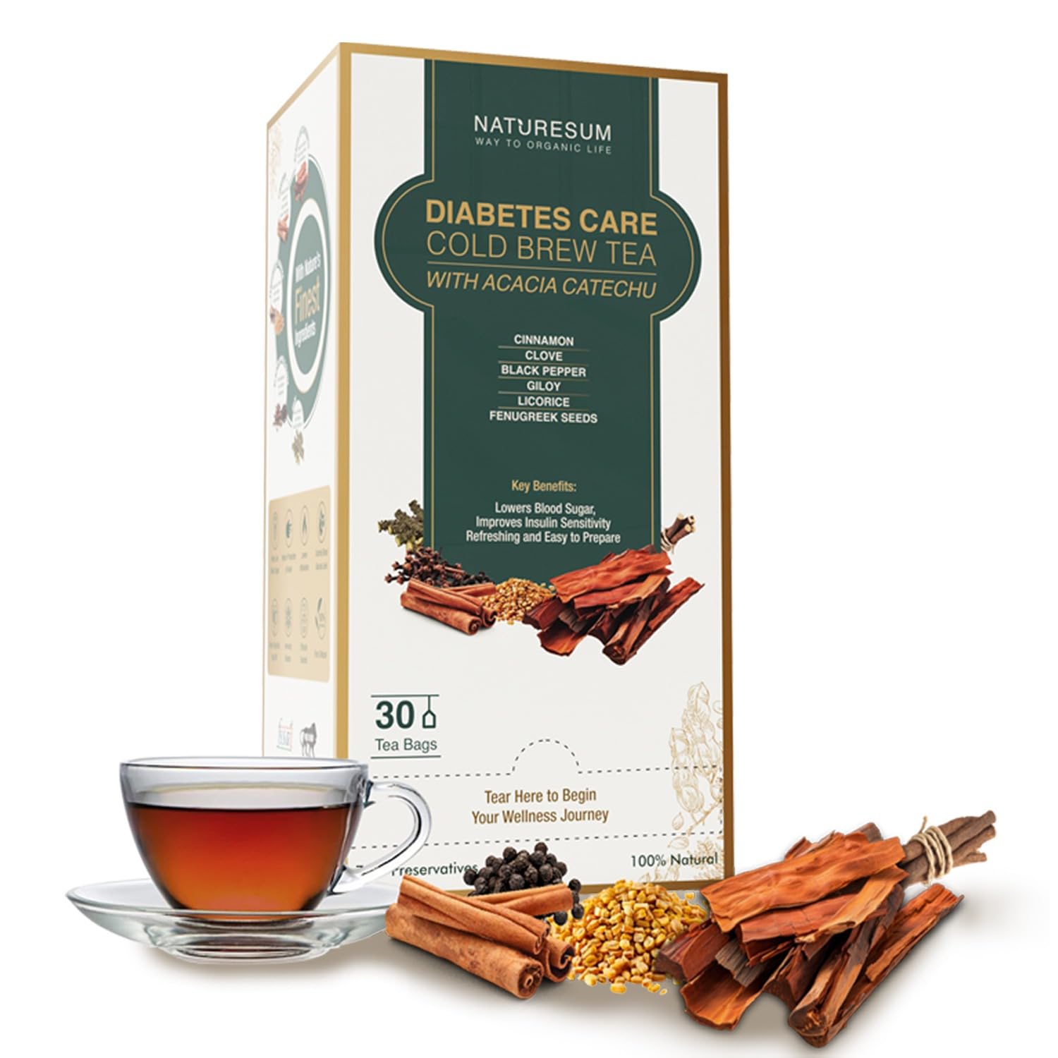 Naturesum Diabetes Care Cold Brew with Acacia Catechu – 30 Tea Bags, Organic Blend for Blood Sugar Support, Cinnamon, Fenugreek, Giloy, Licorice, Improves Insulin Sensitivity, Reduces Inflammation, Controls Glucose Levels in Blood-image-41