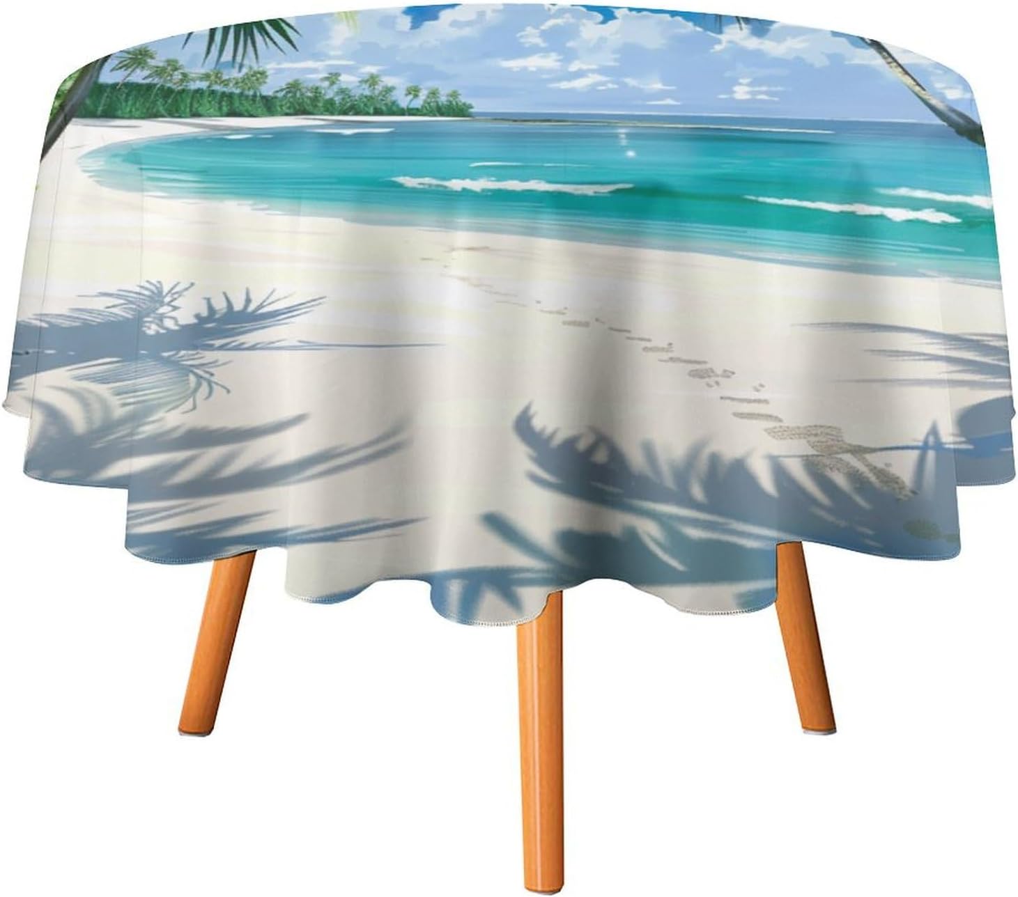 Coastal Beach Island Round Tablecloth Holiday Seaside Palm Tree Table Cloth for Home Kitchen Holiday Decor Party Indoor Outdoor, 50Inch