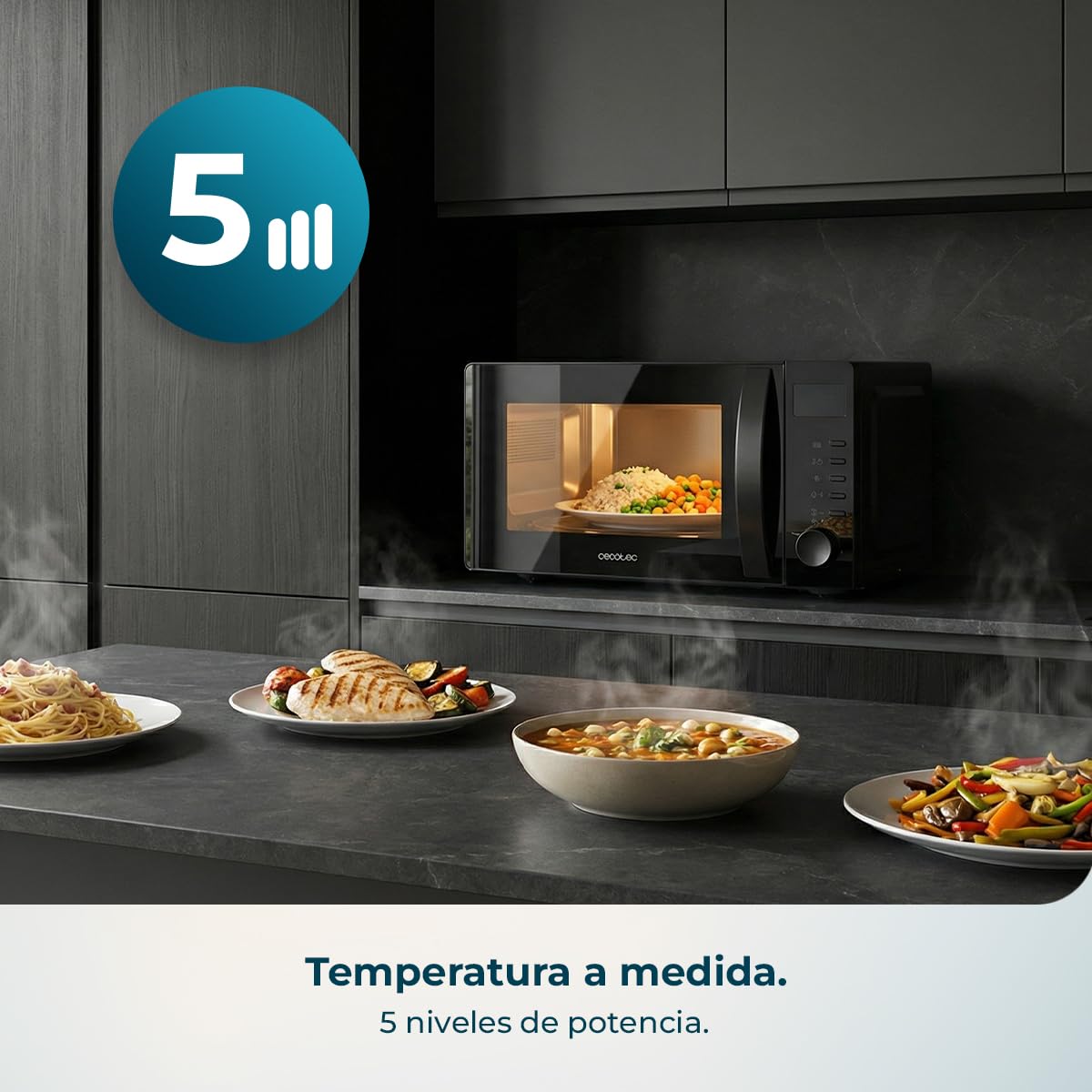 Cecotec Microondas con Grill Proclean 5105 Black. 700W, 20L, Tecnología 3DWave, Grill, 5 Niveles Potencia, Temporizador 30 Min, Descongelación, Pantalla con Reloj, Gratinados Perfectos — view 6