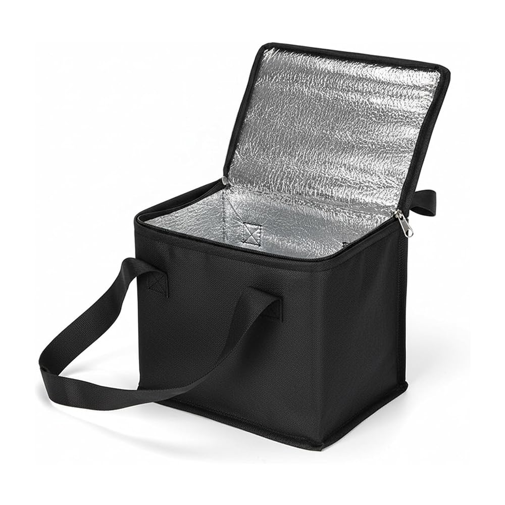 Black Cooler Bag,Ice Box for Food Travel,Insulated Reusable Grocery Bags, Heavy Duty Thermal Tote, Portable Leak Proof Travel Cool Bag for Office Meals,Camping Fishing with Zippered Top (Medium)
