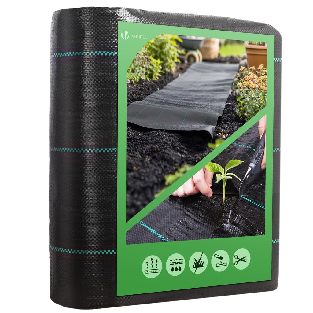 VOUNOT Weed Control Membrane 2m x 25m, Heavy Duty Weed Control Barrier Fabric, Landscape Ground Cover Suppressant Membrane for Garden, UV Stabilised