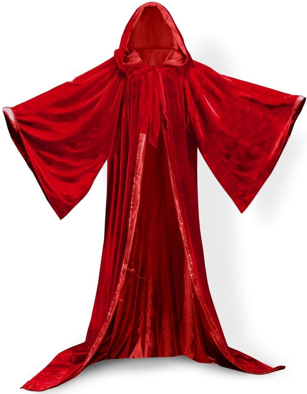 Hooded Cloak Red Halloween Wizard Robe Long Sleeve for Christmas Fancy Coat