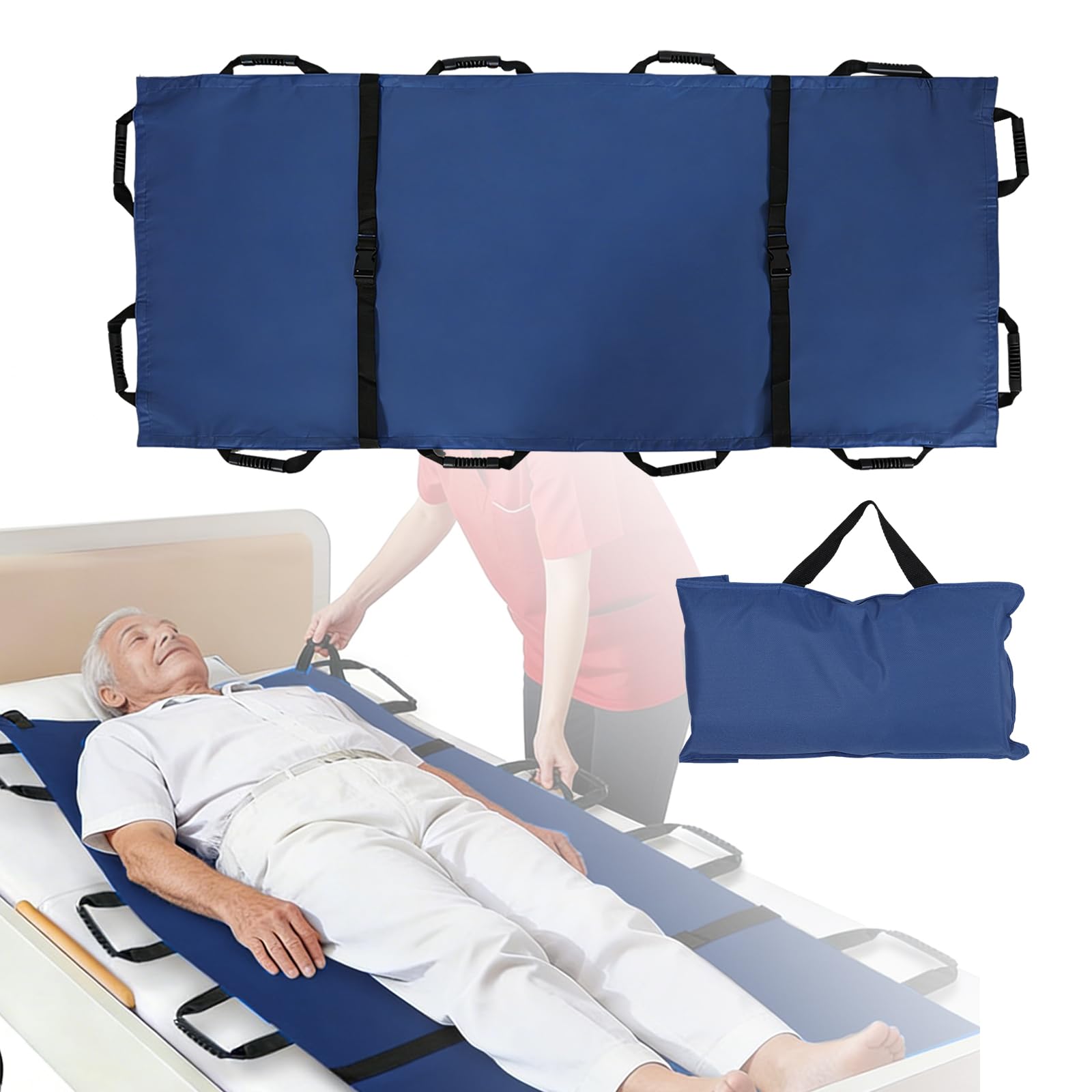 Wiederverwendbares Gleittuch für Betttransfer, 180 x 70 cm Positionierungsunterlage mit 12 Griffen für ältere Menschen, waschbar, wiederverwendbar, leichtes Anheben und Transferieren für Pflegekräfte