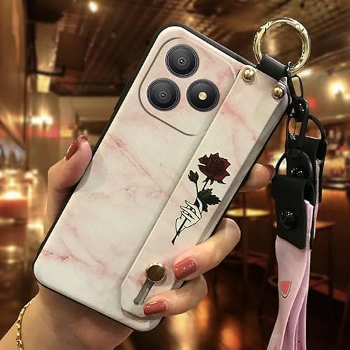 Phone Case Compatible with Blackview Wave 9C, Soft case Durable Wrist Strap Phone Holder Ring Flower Kickstand Shockproof Silico