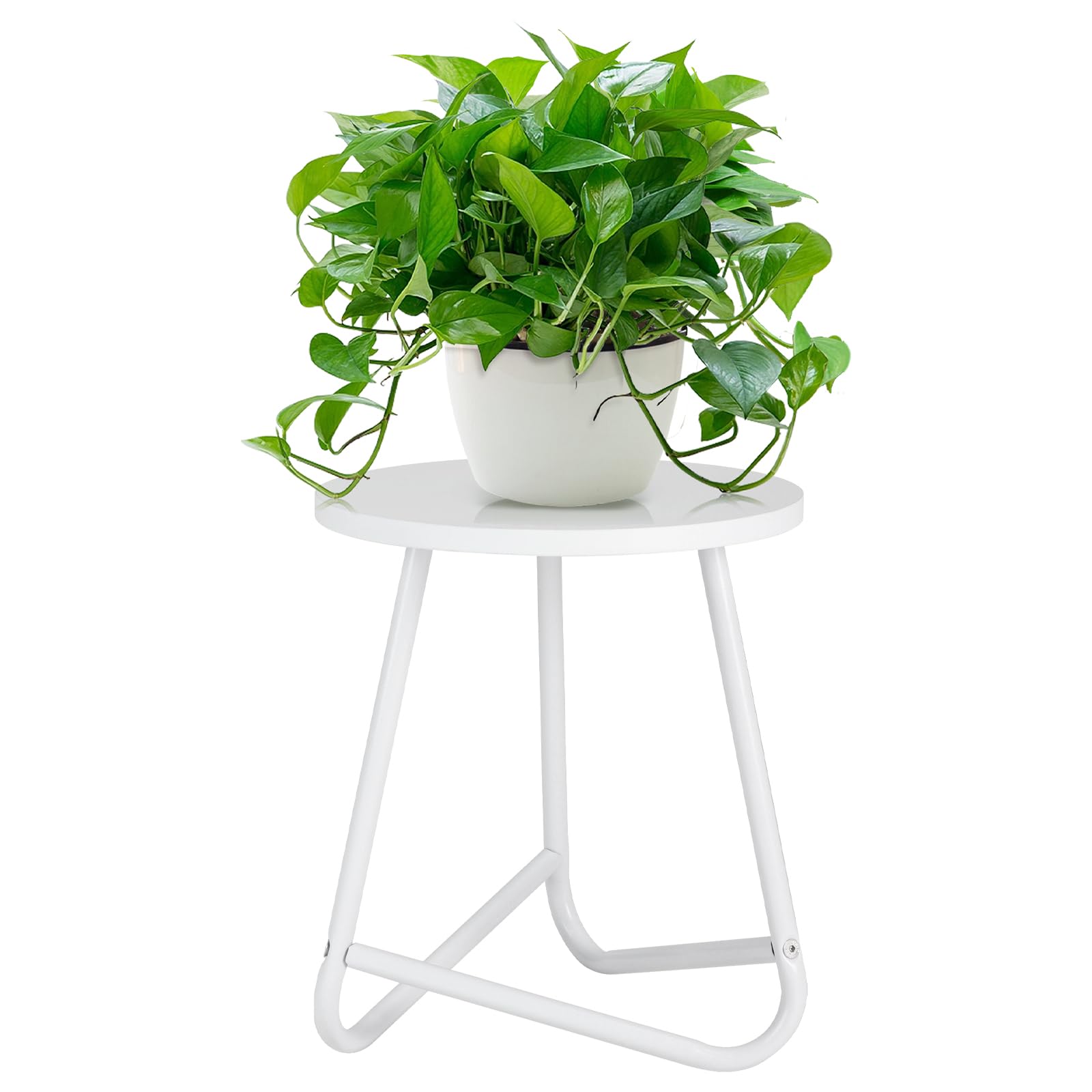 HDANI 35cm Round Metal Plant Stand,Small Flower Stand,Wooden Plant Shelf,Modern Shelf for Indoor Plants for Living Room,Balcony and Office,White — image 1