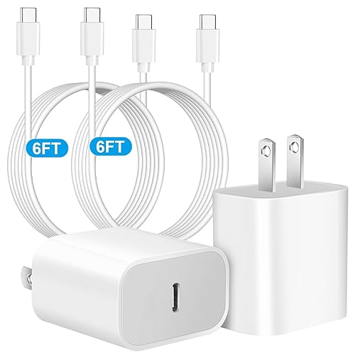Cargador para iPhone 17 16 Pro de Carga Rápida, Paquete de 2, Bloque Cargador USB C Rápido de 20W Tipo C Cargadores de Carga Rápida, Cable Cord de
