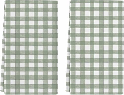 Juego de 2 toallas de cocina y paños de cocina, color verde salvia y blanco, a cuadros, de 18 x 28 pulgadas, toallas de mano absorbentes de secado