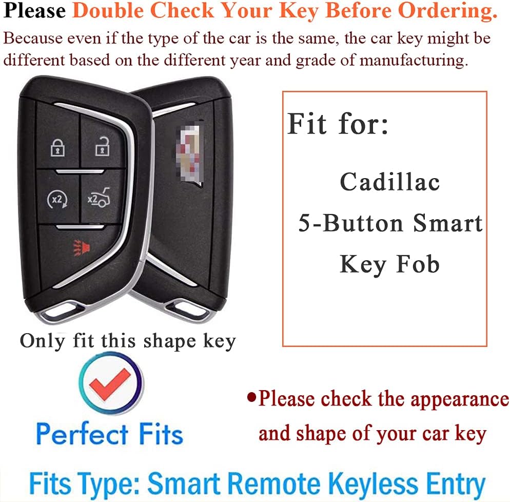 SANRILY 5 Button Key Fob Cover for Cadillac CT5 CT4 2020 2021 Keyless Entry Remote Keychain Holder Cowhide Leather Key Protector Case Shell Brown