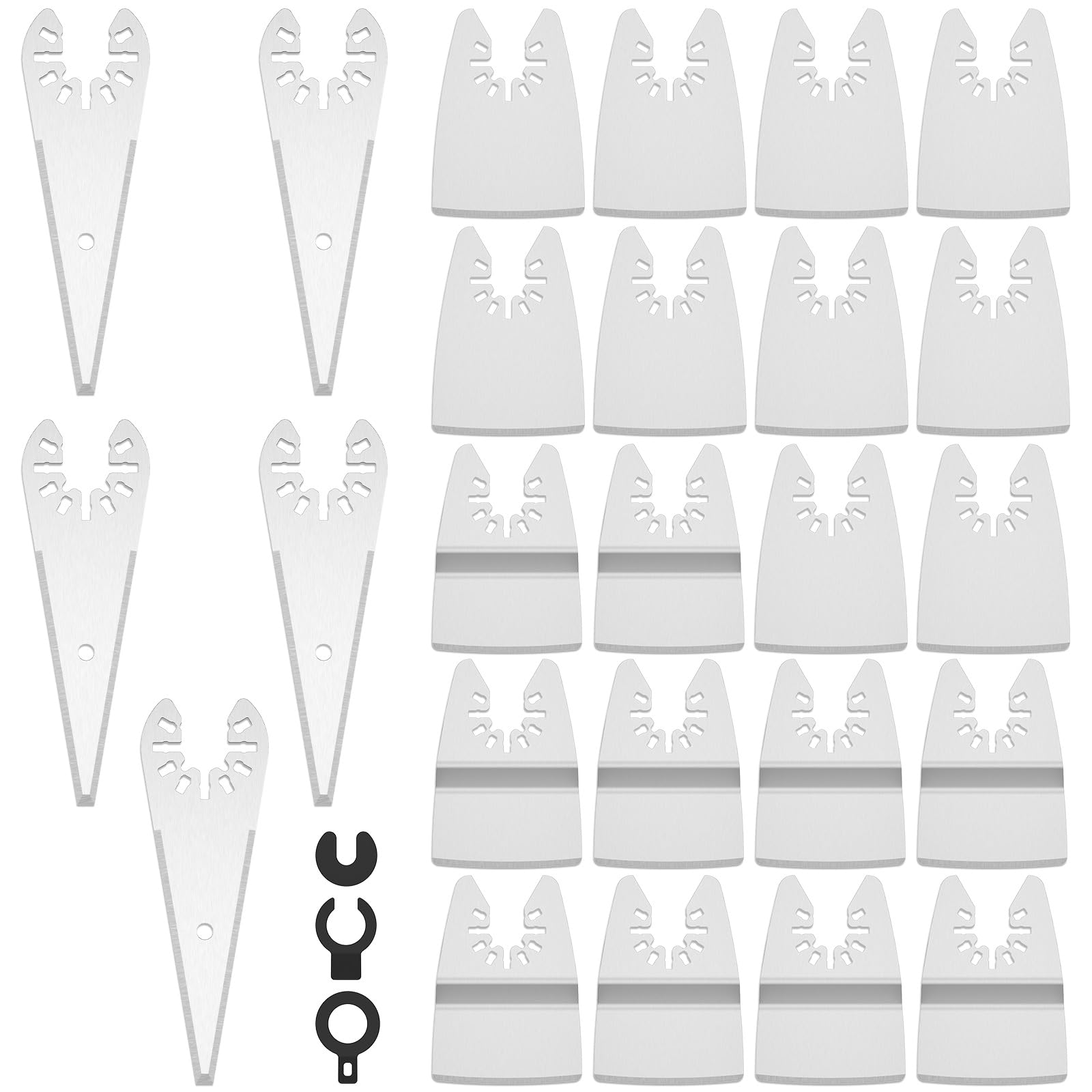 Kuanght 25 Pcs Multitool Scraper Blade Set with 5 Tapered Blade, 10 Rigid and 10 Flexible Blades, 51mm Oscillating Scraper Blades for Removing Paint Caulk Adhesive Sealant