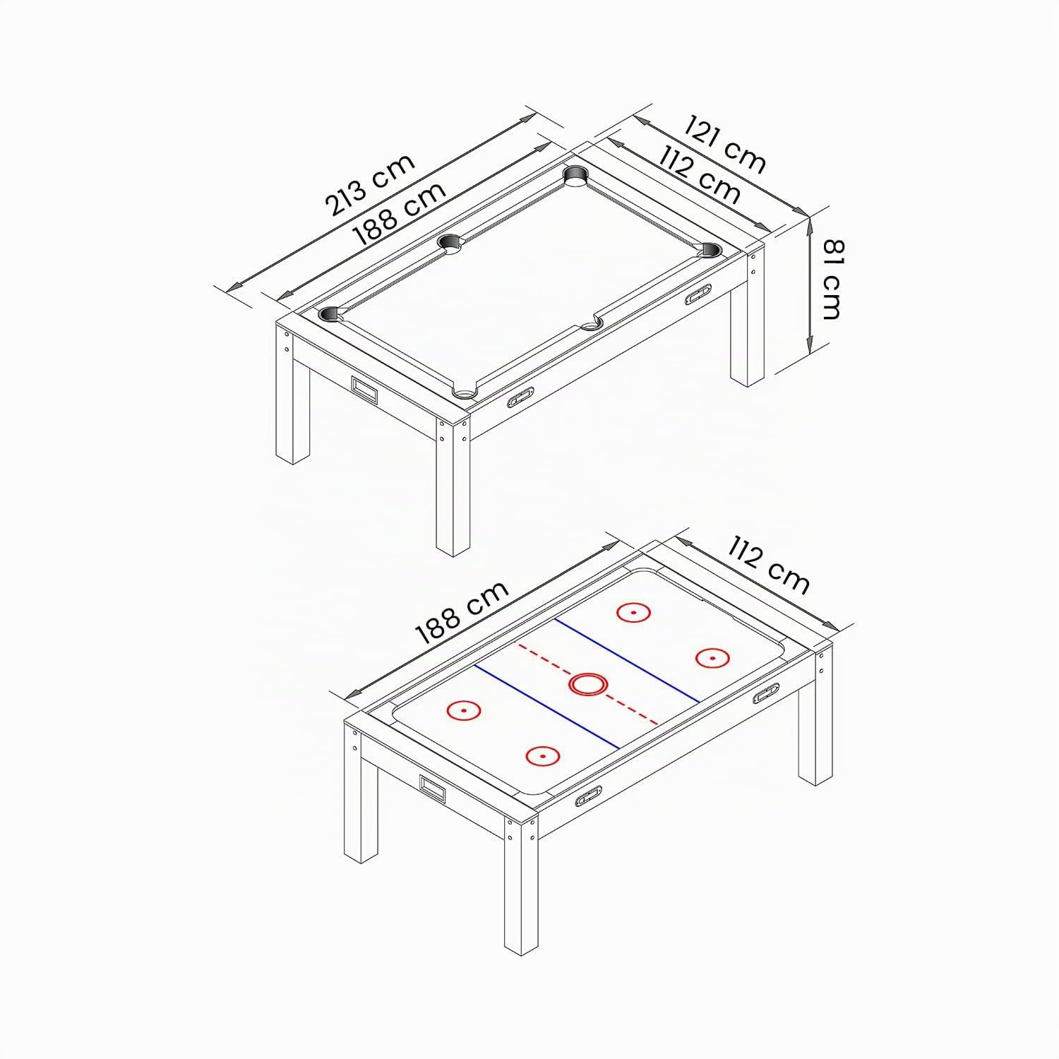 Tavolo da biliardo 7 piedi Air Hockey 3 in 1 Tavolo da biliardo Convertibile in Tavolo da pranzo Nero con Panno rosso - Strike