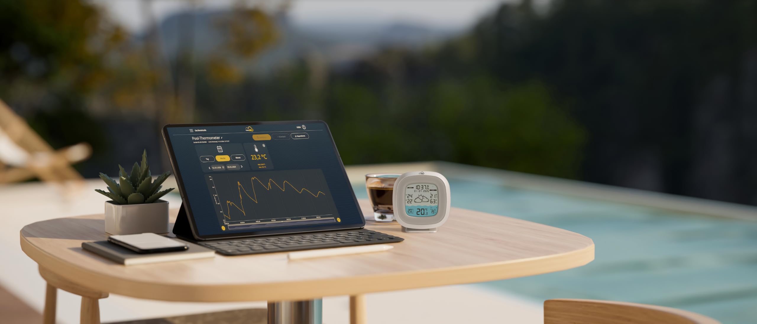 TFA Dostmann TFA.me ID-09 35.8114 bezprzewodowa stacja pogody WLAN z termometrem basenowym, profesjonalna prognoza pogody przez Wetter.com na 4 dni, z portalem online, do basenu, stawu, kąpieli