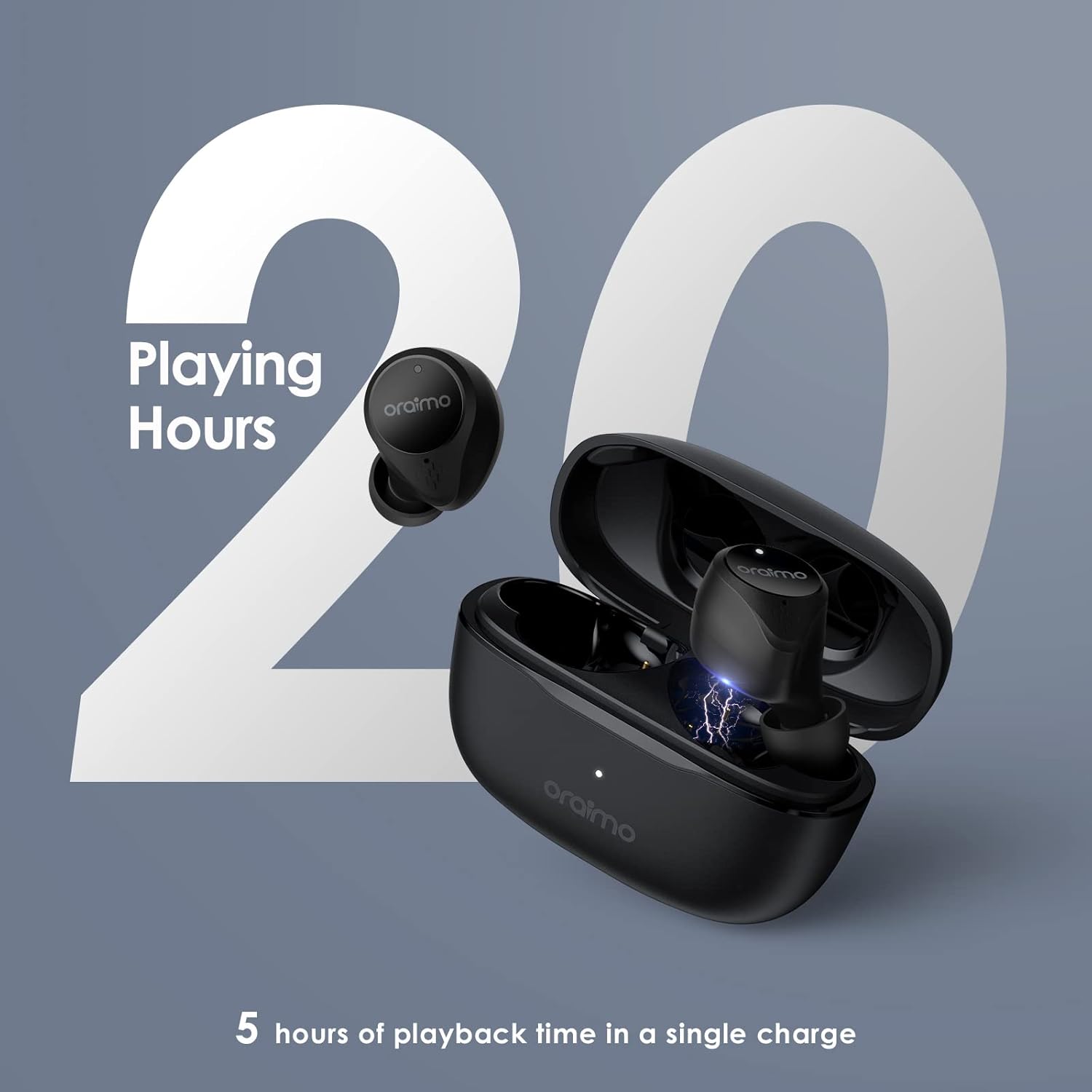 Oraimo AirBuds-2S with 20 hours playing time graphic