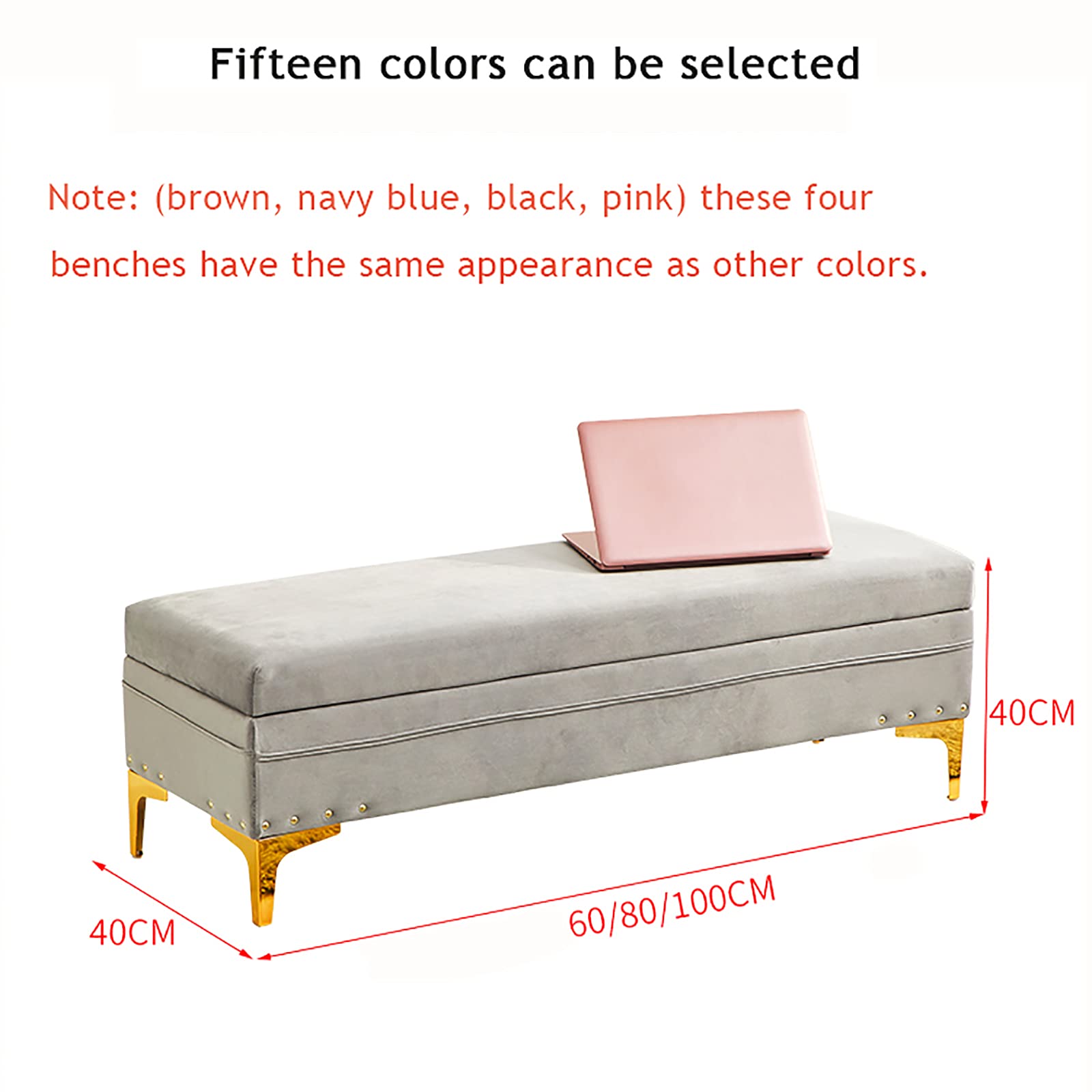 LUUYYI Lujoso banco de almacenamiento tapizado de terciopelo para sala de estar y entrada, moderno banco con cambiador de zapatos y compartimento de almacenamiento, color granate, 80 x 40 x 40 cm