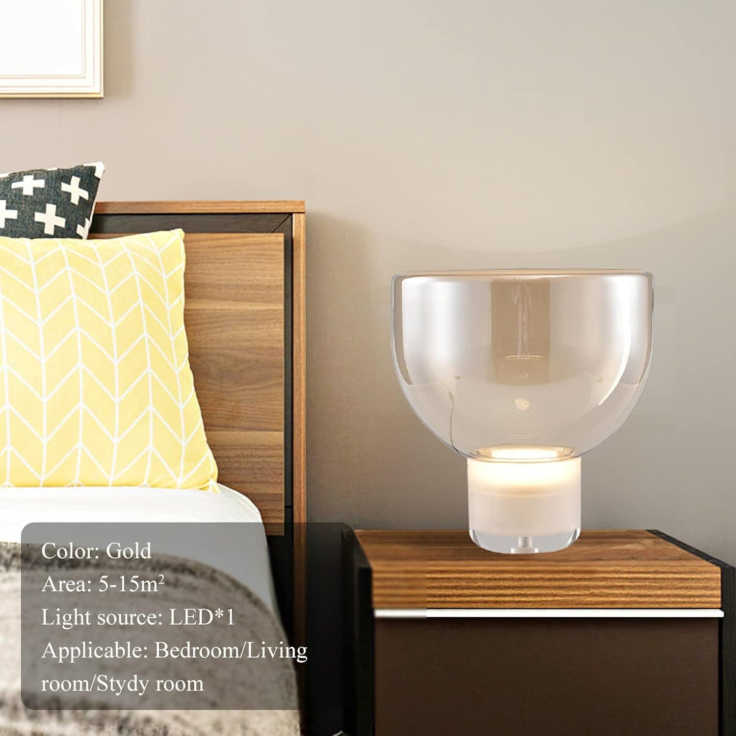Modern Amber Glass LED Table Lamp, Wine Glass Shape, Bedside Lamp, Desk Nightstand Lamp for Bedroom Living Room Office College