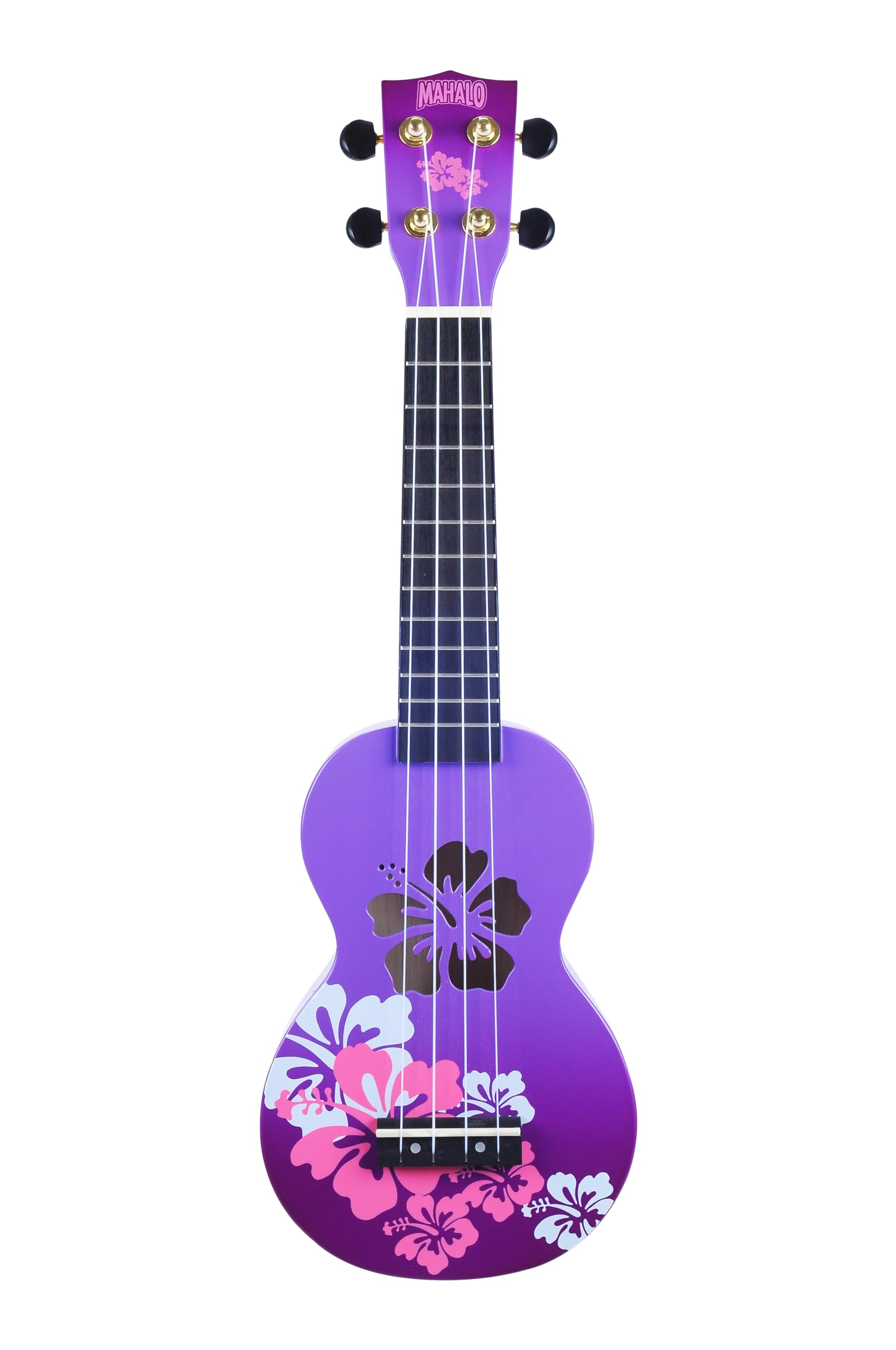 Designer Series Soprano - 346mm Ukulele with Hawaiian Flower Design, Right Handed - Purple Burst, with Carry Bag