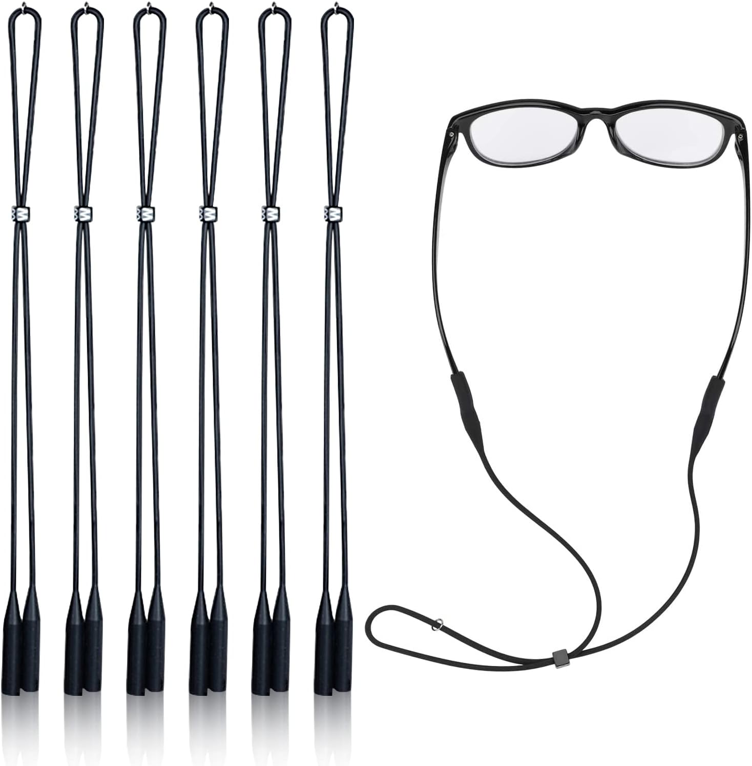 6 Packs Adjustable Glasses Strap, Silicone Glasses Holder Strap Black