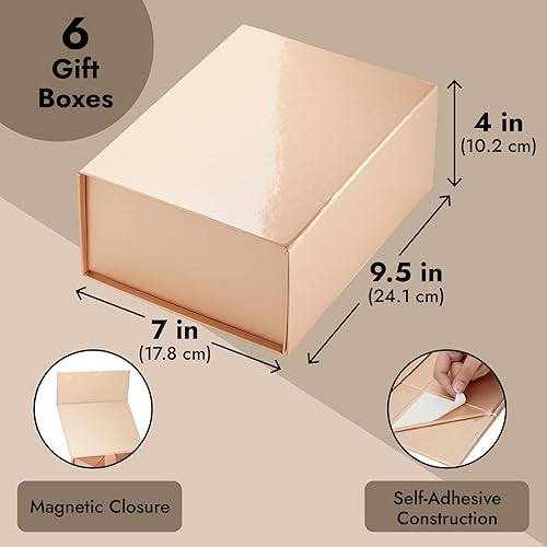 Miniatura 4 de Stockroom Plus Cajas de regalo para dama de honor, juego de 6, 9.5 x 7 x 4 pulgadas, oro rosa, cierre magnético oculto y tapas para regalos de dama