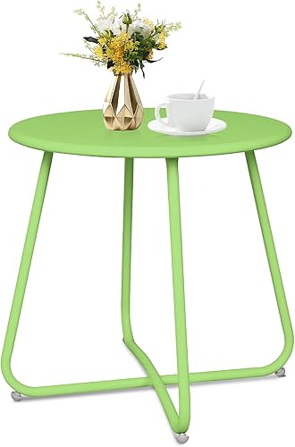 Babion Mesa Auxiliar Verde para Exteriores, Pequeña Mesa Redonda de Acento para Patio y Jardín, Interior y Exterior