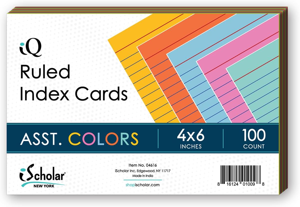 1InTheOffice Index Cards 4x6 Ruled, Pastel Colored Index