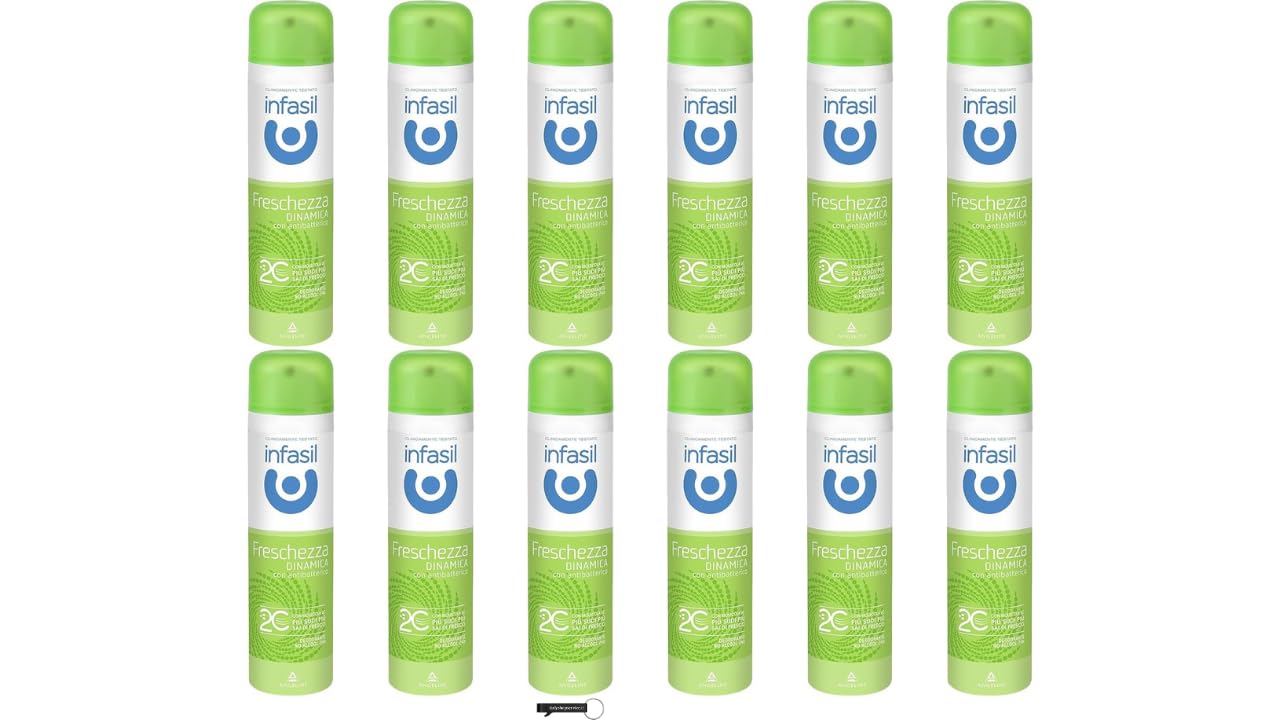 Infasil - 12 deodoranti spray Freschezza Dinamica, senza alcool, protezione 24h, con molecola 2C, 150 ml, portachiavi in omaggio