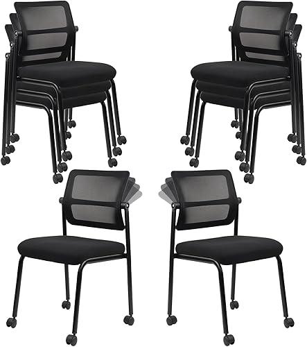 Miniatura 12 de CLATINA 4PK - Sillas de escritorio apilables de malla, portátil, apilables, a granel, para sala de espera, sin brazos, con respaldo ajustable y Tela