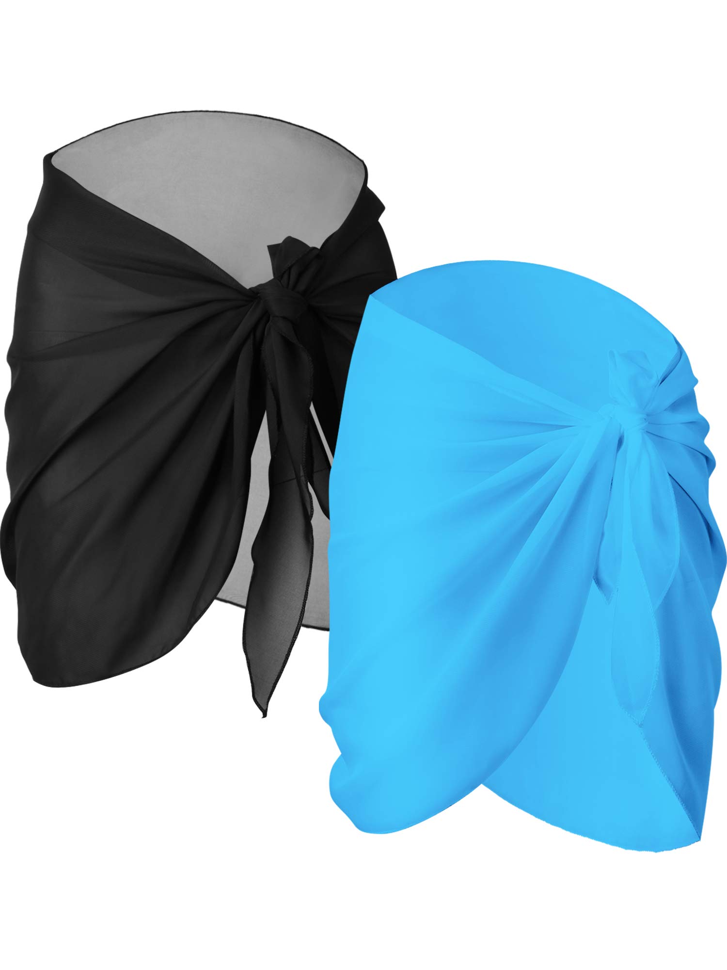 Chuangdi2 Piezas de Pareo de Playa de Mujeres Cubiertas Sarong Falda de Gasa de Bañador (Negro y Azul Claro)